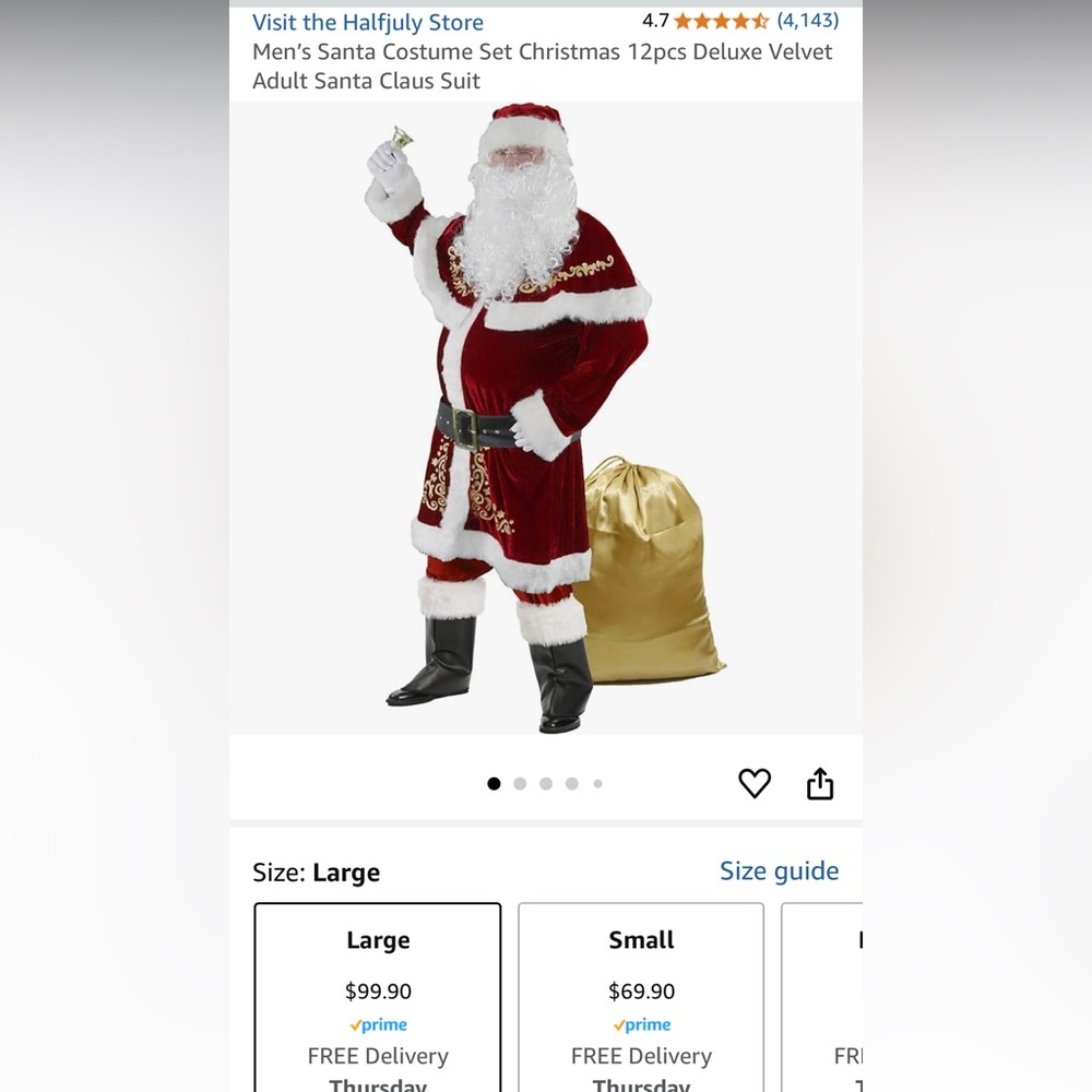 Santa Claus Costume with Gold Sack Brand New